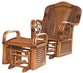 Sungao Natural Bamboo Rattan Style Recliner and Ottoman