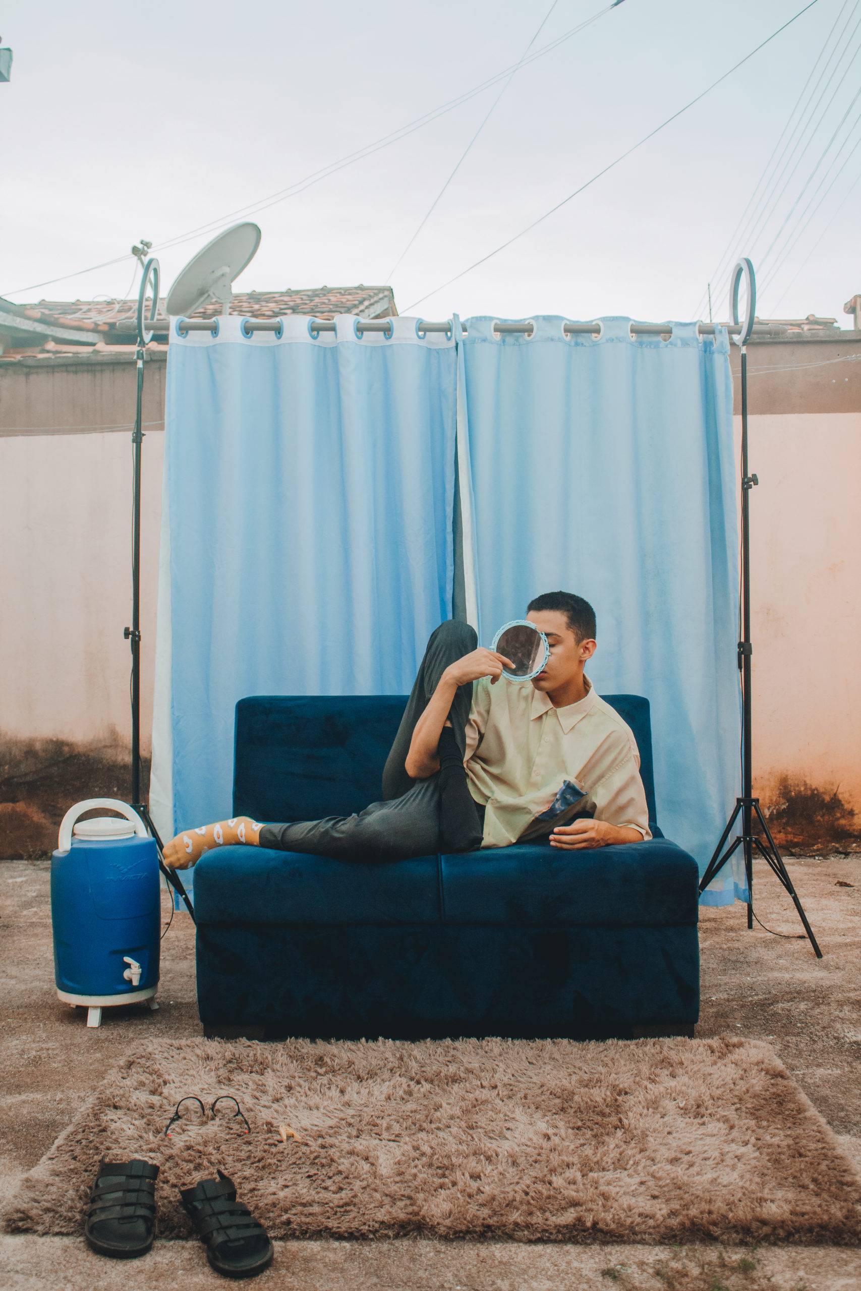 double recliner chair with a person on it